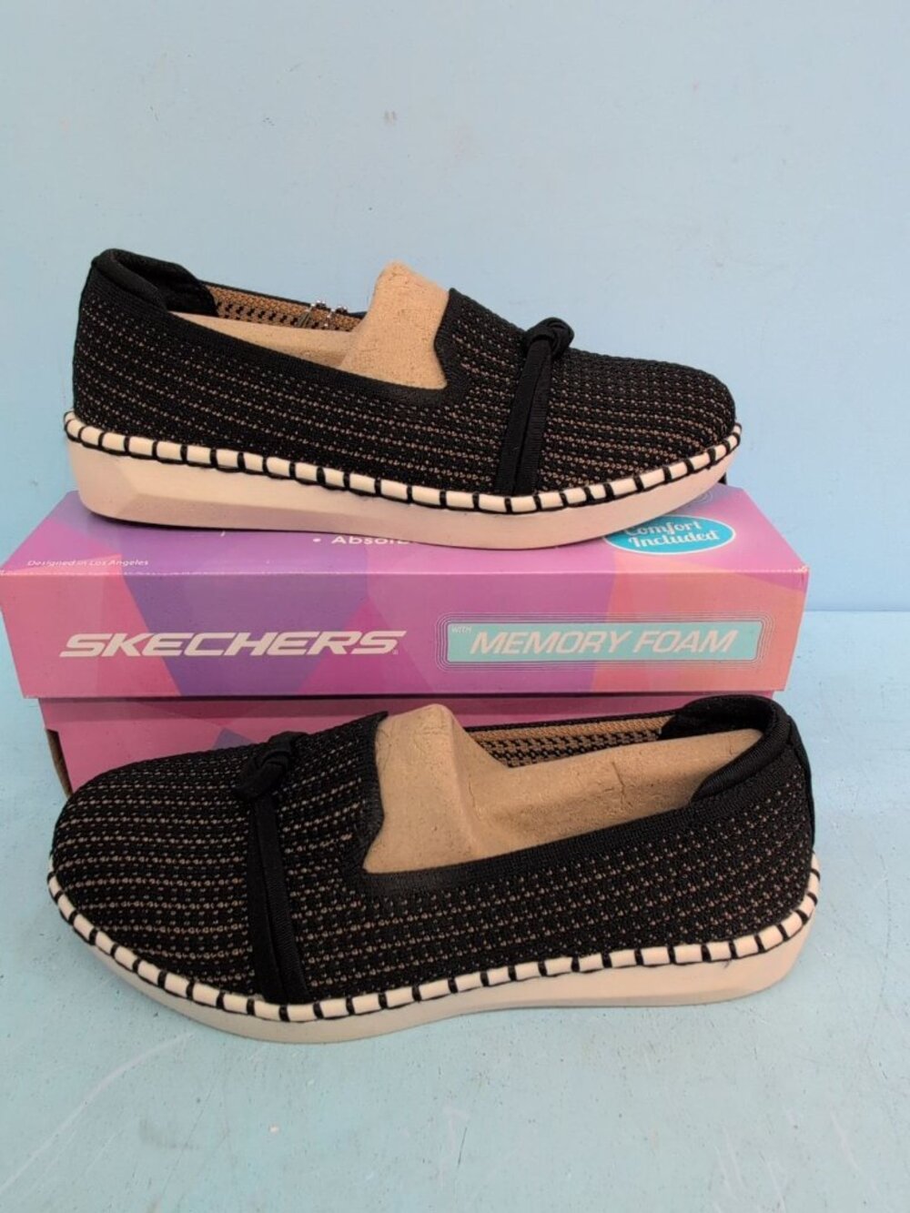 Skechers Sepulveda 2.0 Pacific Charm Knot Overlay Slip On Sneakers 6.5 Black